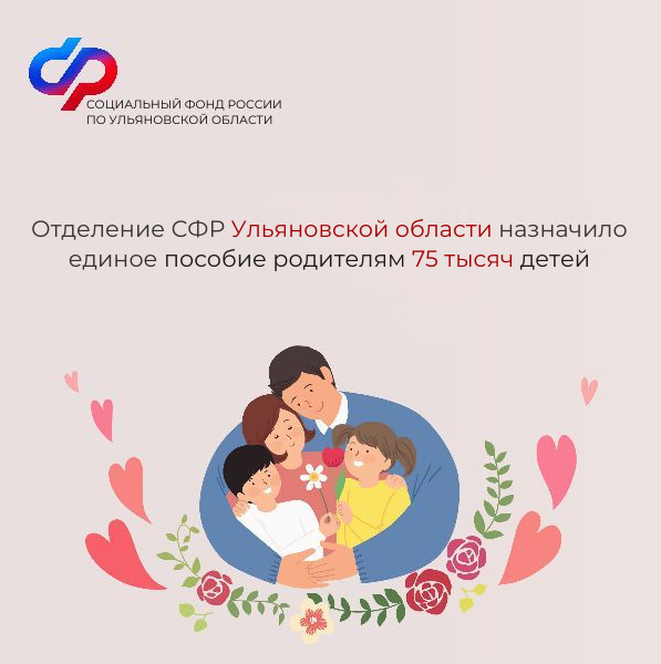 Отделение СФР по Ульяновской области назначило единое пособие  родителям 75 тысяч детей.