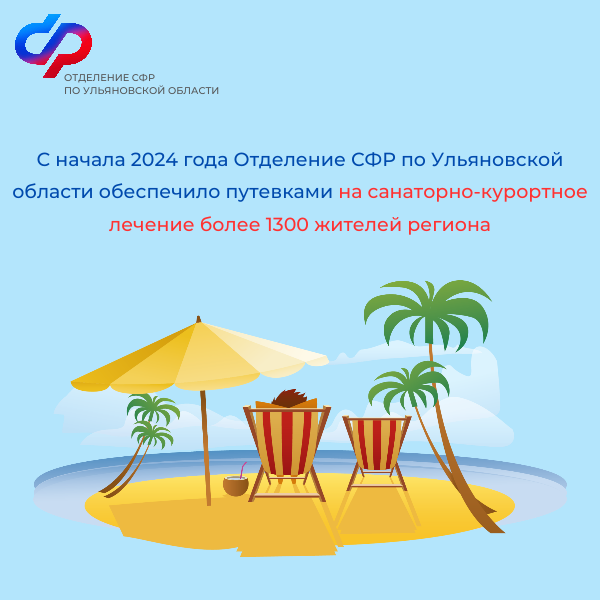 С начала 2024 года Отделение СФР по Ульяновской области обеспечило путевками на санаторно-курортное лечение более 1300 жителей региона.