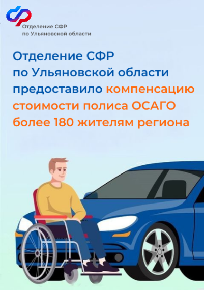 Отделение СФР по Ульяновской области предоставило компенсацию стоимости полиса ОСАГО более 180 жителям региона . Отделение СФР по Ульяновской области предоставило компенсацию стоимости полиса ОСАГО более 180 жителям региона .