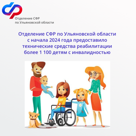 Отделение СФР по Ульяновской области с начала 2024 года предоставило технические средства реабилитации более 1 100 детям с инвалидностью . Отделение СФР по Ульяновской области с начала 2024 года предоставило технические средства реабилитации более 1 100 детям с инвалидностью .