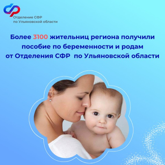 Более 3100 жительниц региона получили пособие по беременности и родам от Отделения СФР по Ульяновской области. Более 3100 жительниц региона получили пособие по беременности и родам от Отделения СФР по Ульяновской области.